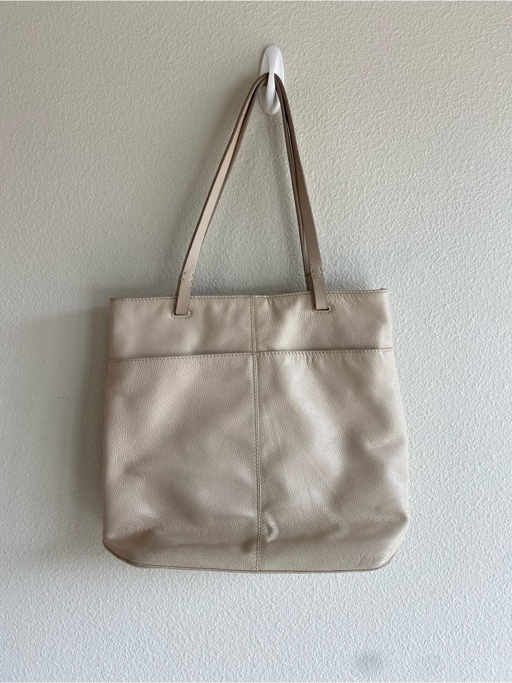 Lucky Brand Cream pebbled Leather Tote minimalist everyday travel
